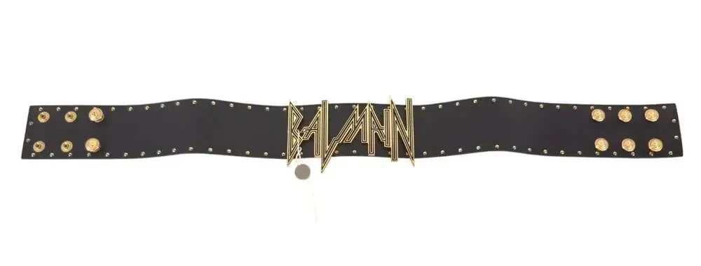 Balmain Statement Logo Lion Head Stud Leather Belt US XS FR 34 Womens Black Gold